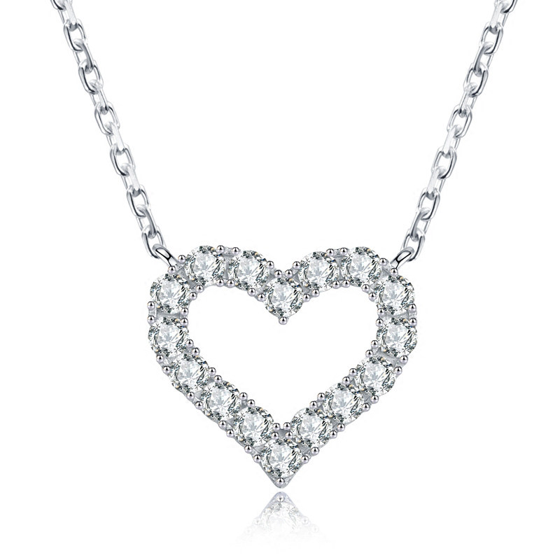 Hollow Heart Deco Single Row Pave Ethical Lab Diamond Necklace in white Gold