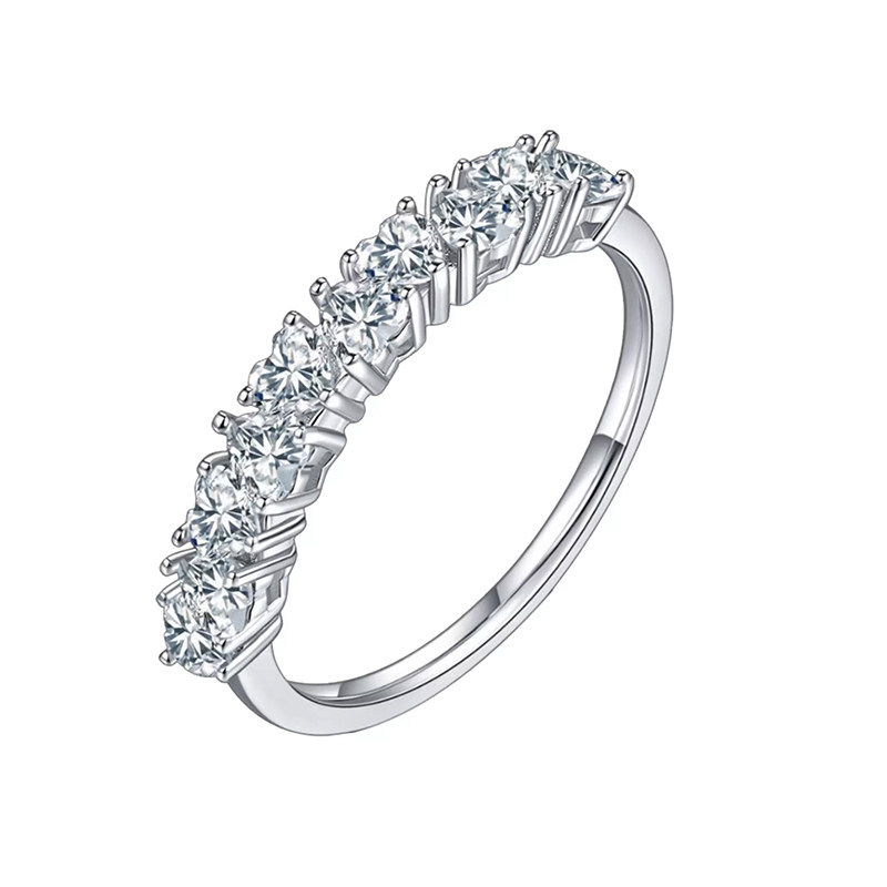 10 Heart Cut Stone Half Eternity Lab Diamond Ring With Slim Band
