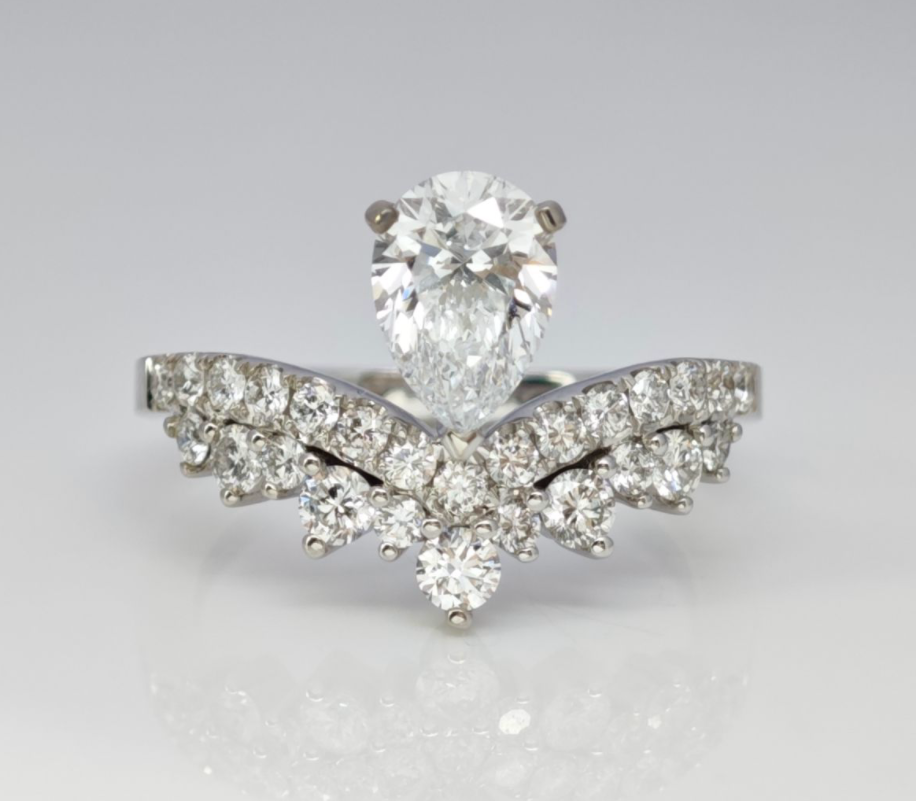 Heart Silhouette Pear Center Stone White Gold Artificial Diamond Layered Bridal Ring Set