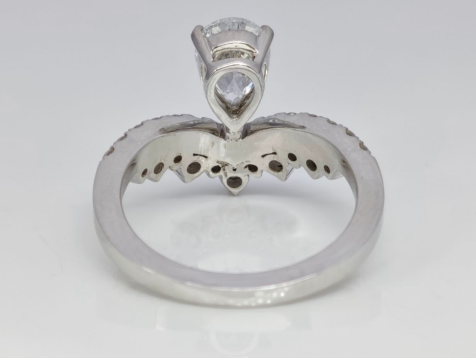 Heart Silhouette Pear Center Stone White Gold Artificial Diamond Layered Bridal Ring Set back view