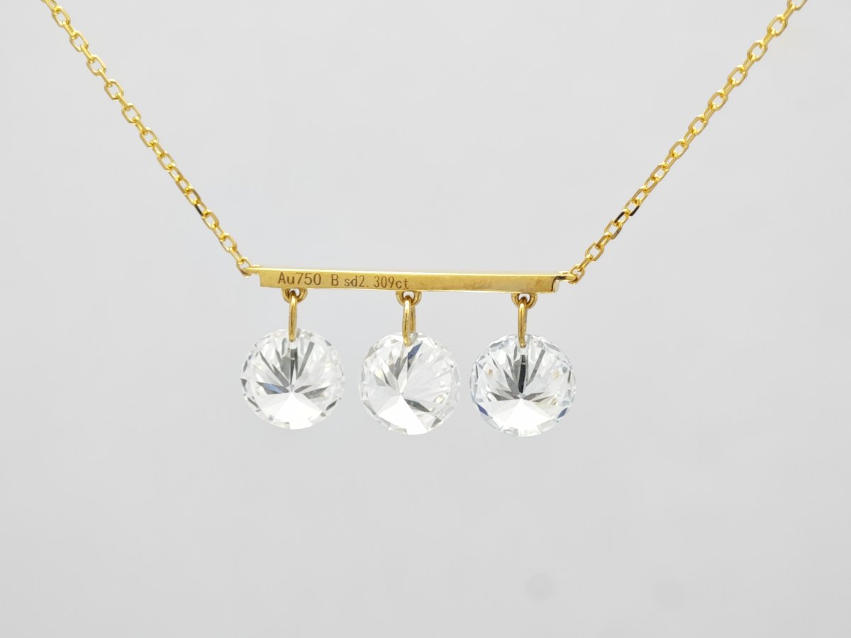 Horizontal Bar Triple Round Synthetic Diamond Drop Station Necklace