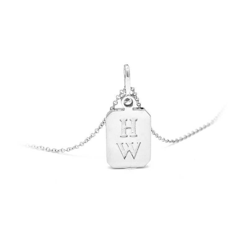 Custom Letters Chamfered Rectangle Full Pave Diamond Medallion Pendant Necklace back view