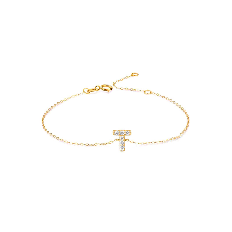Initial Letter T Artificial Diamond Accents Necklace in Yellow Gold