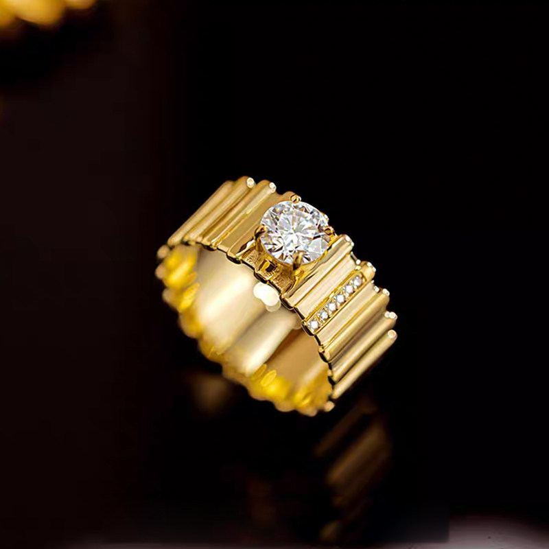 Round Cut Solitaire Diamond Ring With Single Vertical Channel Pave Shoulder Band