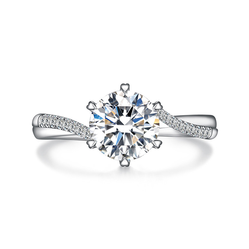 Eternity Multi Prongs Cultured Diamond Engagement Ring with Partially Twisted Double Bands