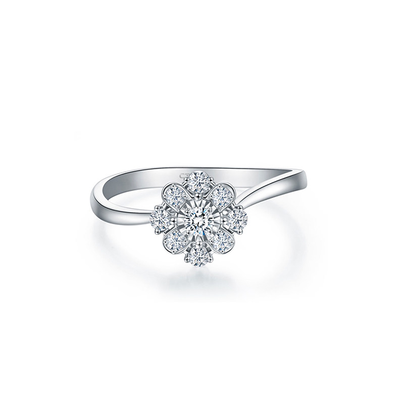 9 Stone Floral Shaped Synthetic Diamond Ring With Bypass Shoulder Shank