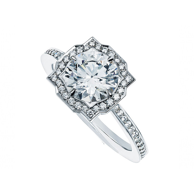 Round Cut Stone Octagonal Art Deco Halo Pave Engagement Ring With Channel Pave Band details