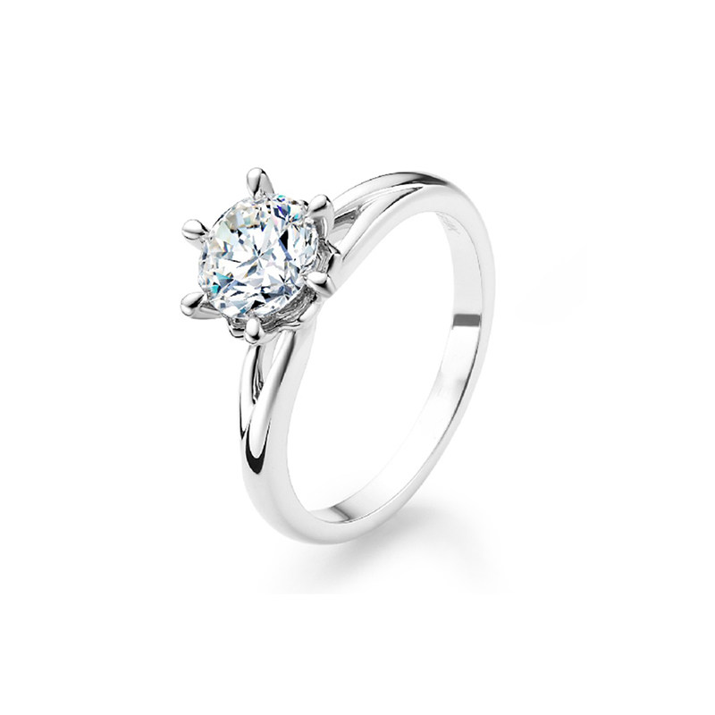 Classic Six Prong Solitaire Flora Setting Diamond Ring With Split Shoulder & Plain Band details