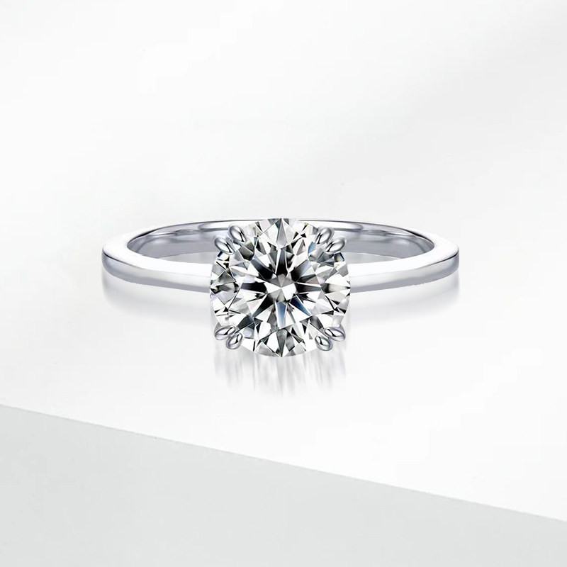 4 Split Prong Solitaire Round Cut Lab Cultured Diamond Ring With Streamlined Band