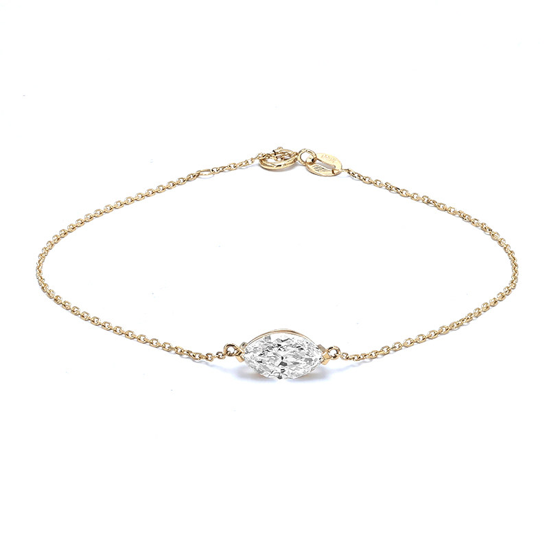 2 Prong Solitaire Marquise Cut Floating Set Synthetic Diamond Bracelet front view