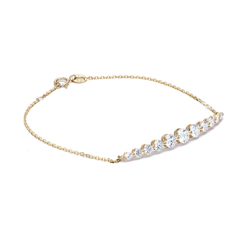 11 Symmetrical Graduated Round Cut Lab Diamond Yellow Gold Bracelet side view