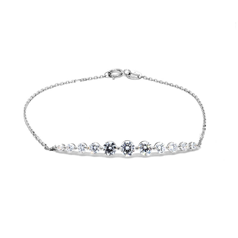 11 Symmetrical Graduated Round Cut Lab Diamond white Gold Bracelet