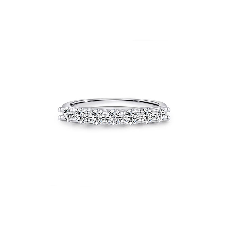 7 Stone Half Eternity Pave Cultivated Diamond Ring With Smooth Inner Band