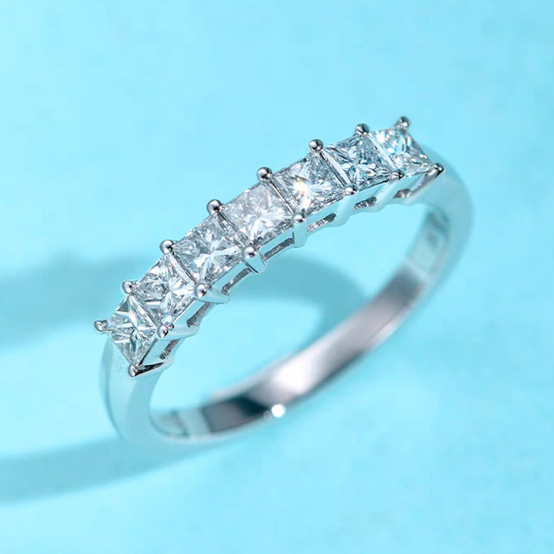 Half Eternity 7 Princess Cut Shared Prong Cultivated Diamond Ring With Square Shank