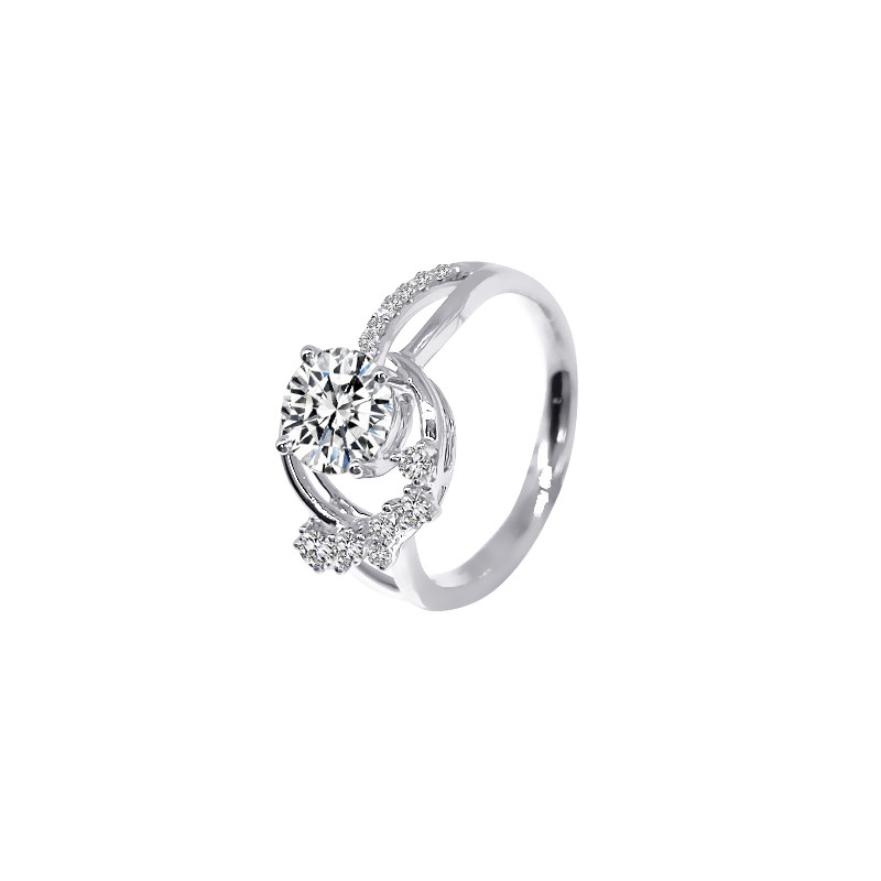 Stunning Long Spark Deco Round Cut Diamond Ring With Split Single Row Pave Shoulder