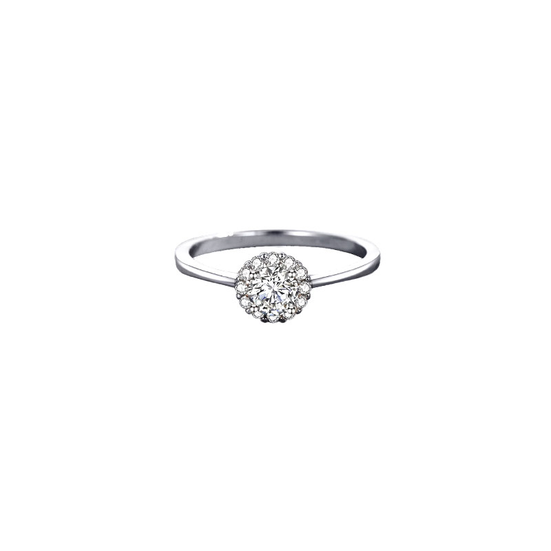 Floral Inspired Round Cut Halo Diamond Stackable Ring With Slim Tapered Shank