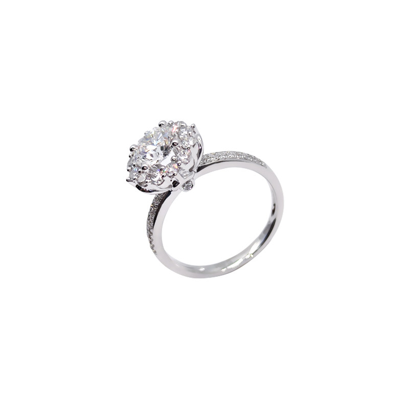 Floral Inspired Bud Head Halo Diamond Ring With Half Micro Pave Shank