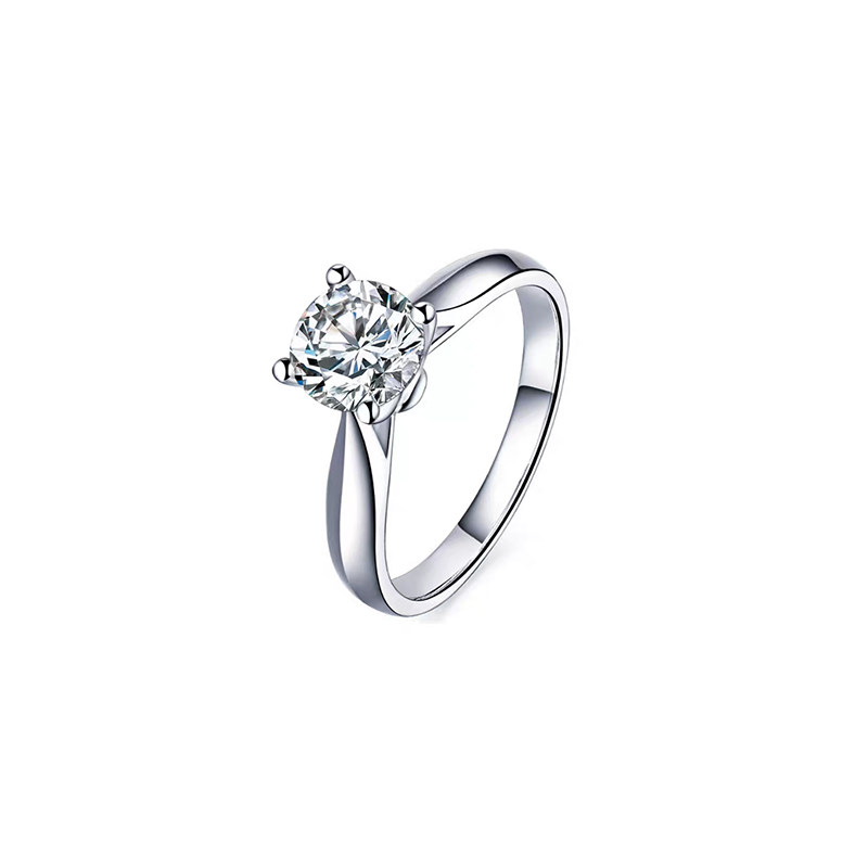 4 Prong Minimalist Solitaire Round Cut Diamond Ring With Polished Flat Raised Ridge Shank