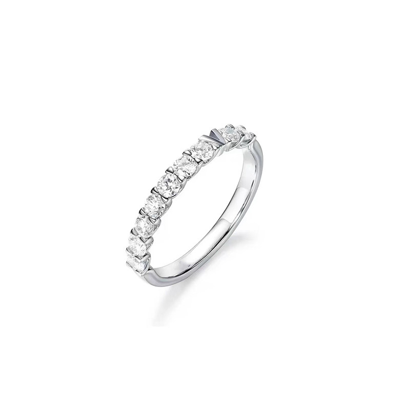 9 Stone Half Eternity Diamond Ring With Bow Tie Shaped Shared Prong & A Single V Deco