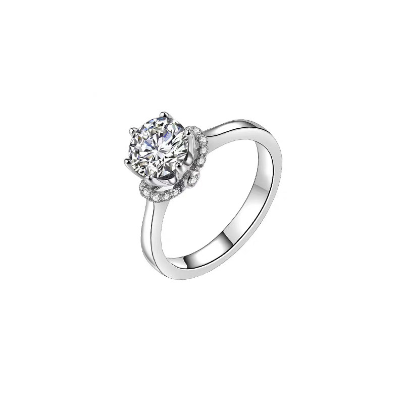Single Round Cut Hidden Halo Synthetic Diamond Ring With Flat Flush Fit Shank