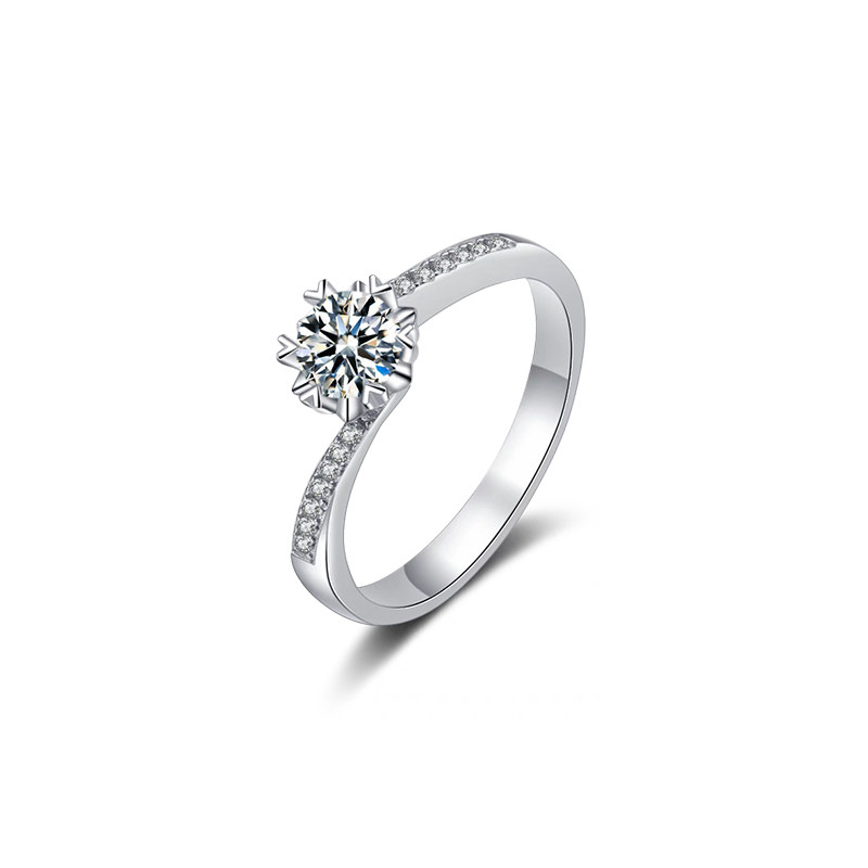 Snowflake Inspired Solitaire Heart Shaped Prong Lab Diamond Ring Symmetrical Bypass Shoulder — lab grown diamond jewellery