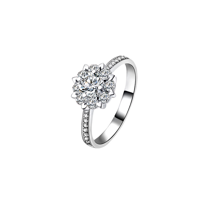 Sunflower Inspired Man Made Diamond Ring With Half Channel Pave Shank