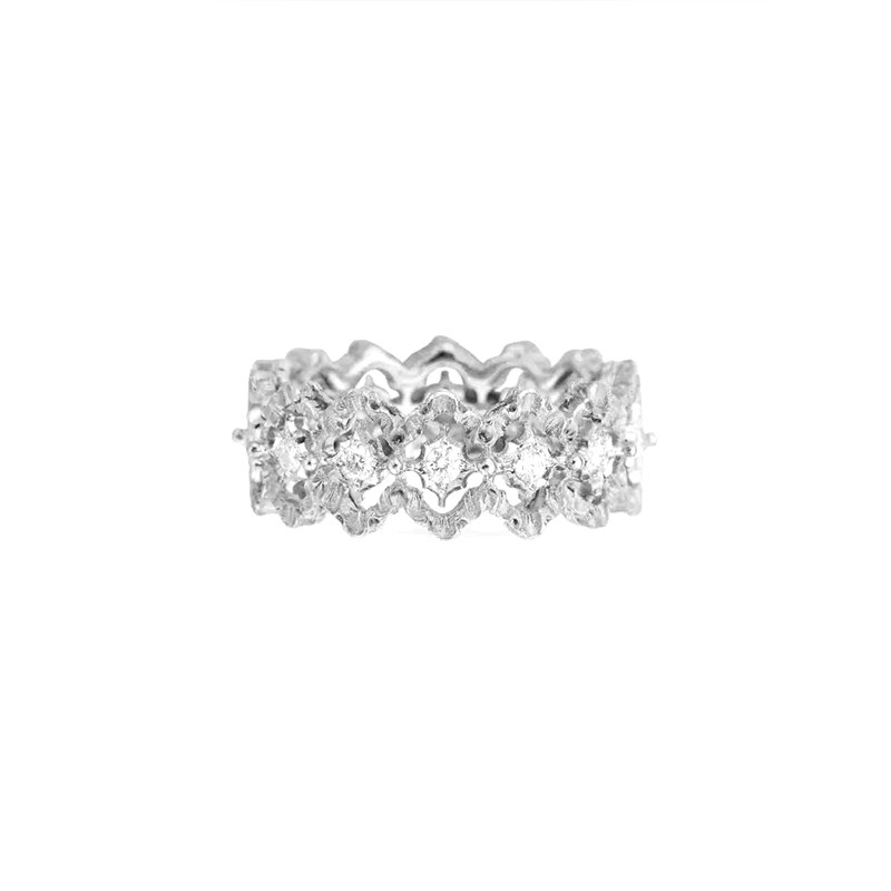 Lace Floral Openwork Multi Round Man Made Diamond Wide Band Ring in White Gold