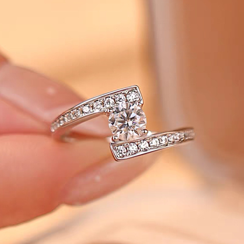 4 Prong Solitaire Round Lab Diamond Ring With Symmetric Bypass Half Pave Shank
