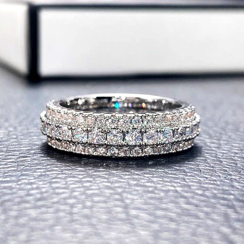 Full Eternity Staggered 3 Row Pave Lab Cultured Diamond Ring