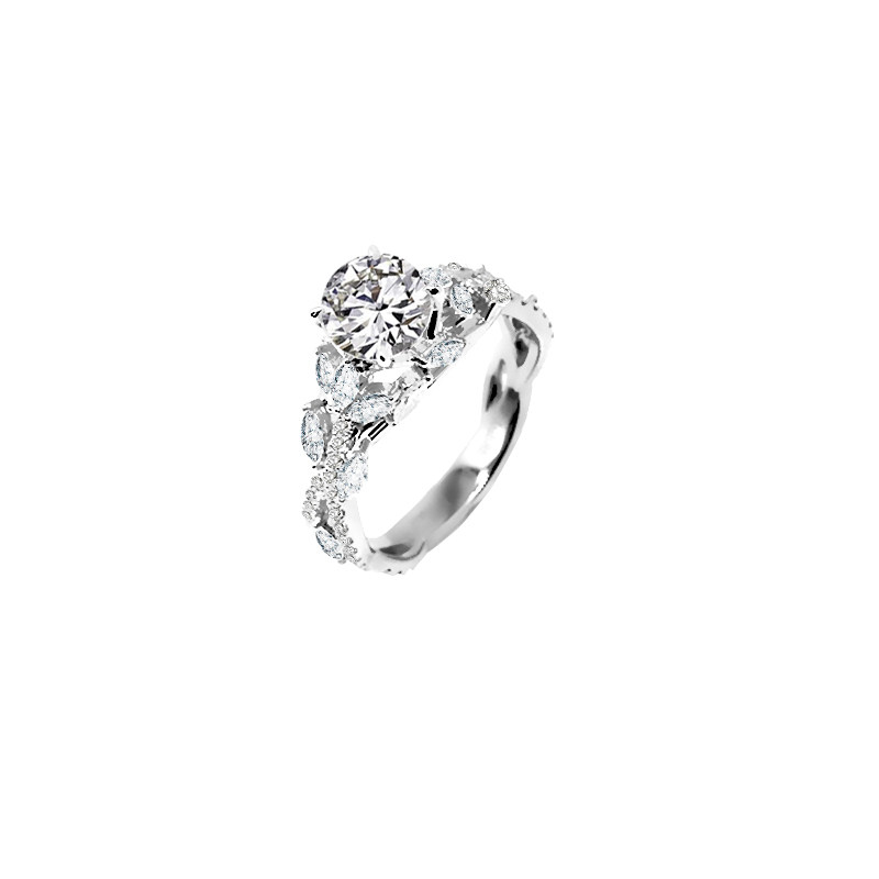 Brilliant Round Cut Lab Diamond Ring With Intertwined Accents Shank in white Gold