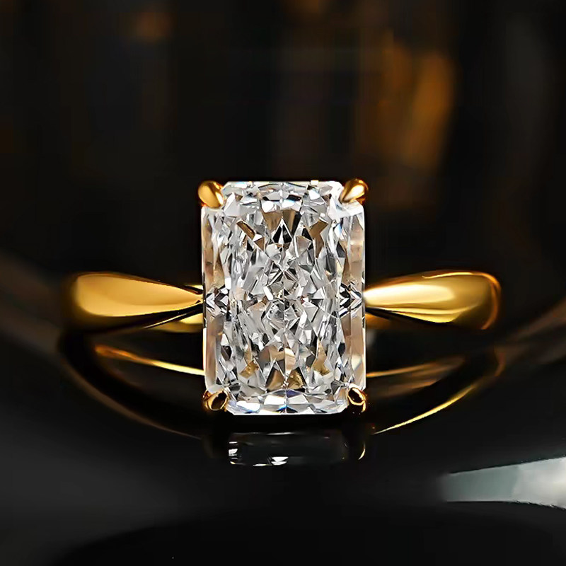 Brilliant Radiant Cut Four Prong Solitaire Diamond Ring With Tapered Shank