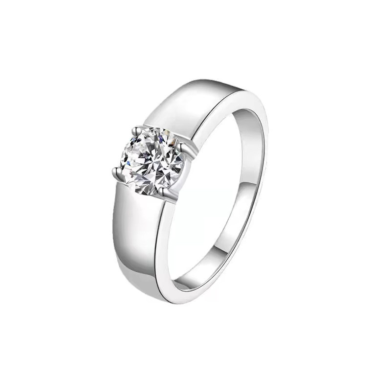 Classic Four Prong Solitaire Round Cut Lab Cultured Diamond Ring With Wide Flat Shoulder