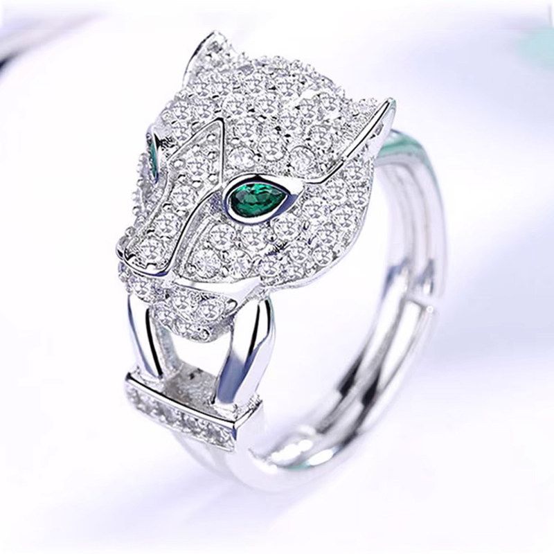 Leopard Head Motif Lab Diamond Ring With Dual Split Polished Shank