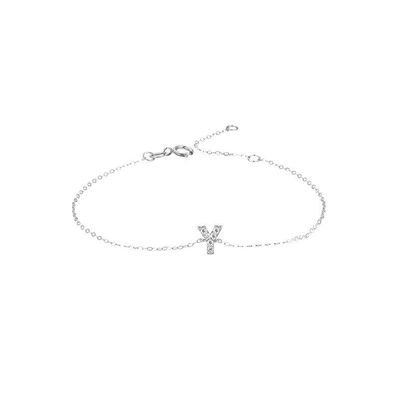 Single Initial Y Pave Lab Cultured Ethical Diamond Bracelet in white gold
