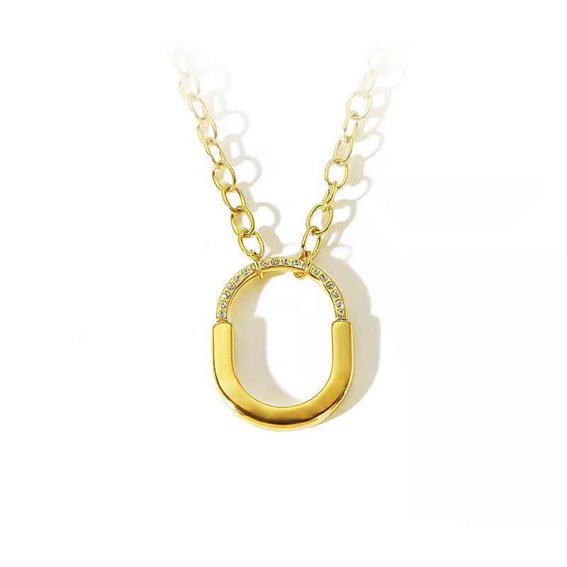 U-Shape Mini Lock Motif Half Pave Lab Created Diamond Necklace near view