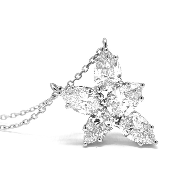 Marquise Cut 5-Petal Floral Synthetic Diamond Solitaire Pendant Necklace