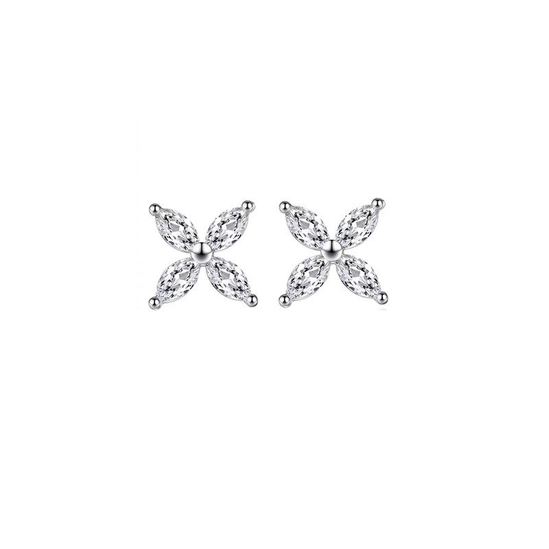 Marquise Cut 4 Petals Floral Motif Ethical Lab Diamond Stud Earring