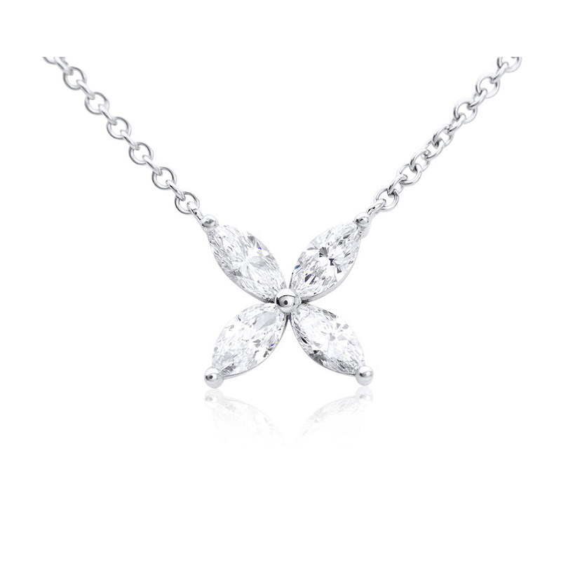 Art Deco Four Marquise Lab Grown Diamonds Petals Floral Necklace