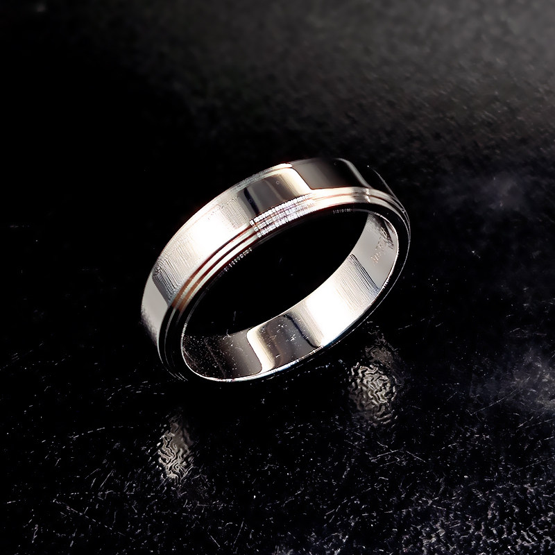 Minimalist Tier Layered Engravable Plain White Gold Men’s Wedding Ring