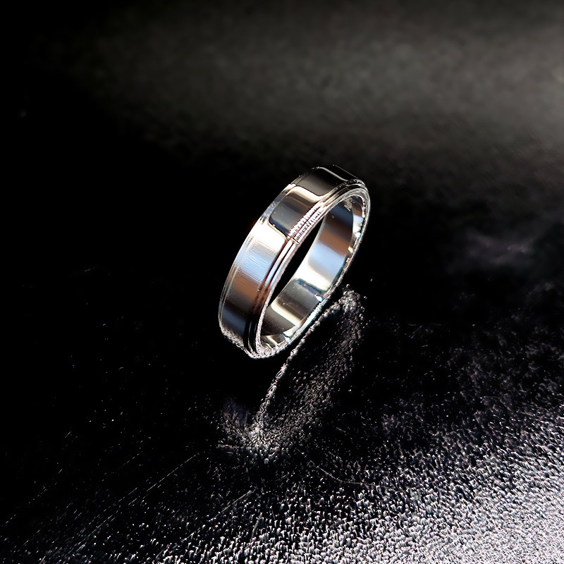 Minimalist Tier Layered Engravable Plain White Gold Men’s Wedding Ring side view