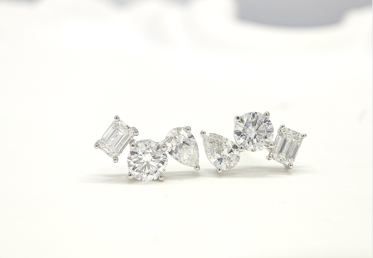 Mixed Cut Assorted Shape Lab Grown Diamond Linear Ear Climber Earrings