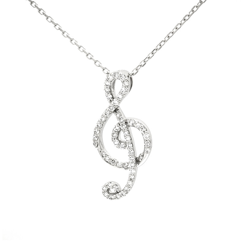 Music Note Frame Motif Full Pave Synthetic Diamond Pendant Necklace