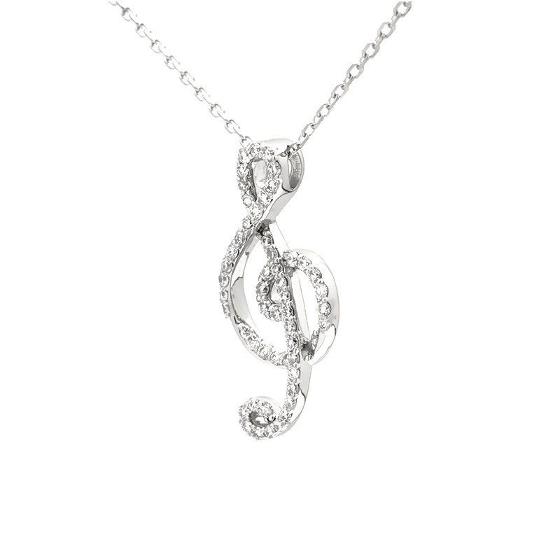 Music Note Frame Motif Full Pave Synthetic Diamond Pendant Necklace back view