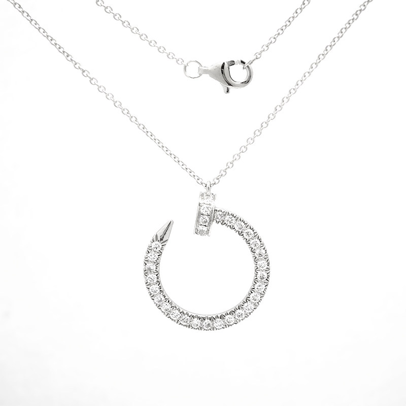 Bent Nail Circle Shaped Pave Man Made Diamond Pendant Necklace
