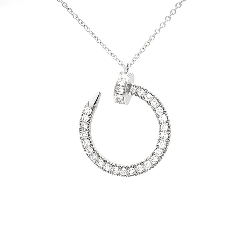 Bent Nail Circle Shaped Pave Man Made Diamond Pendant