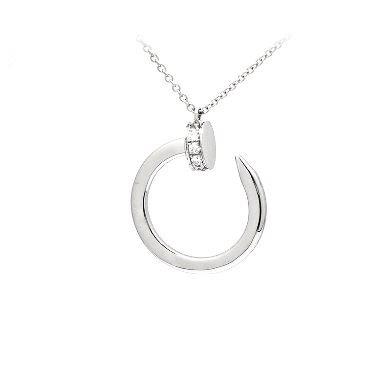 Bent Nail Circle Shaped Pave Man Made Diamond Pendant Necklace back view