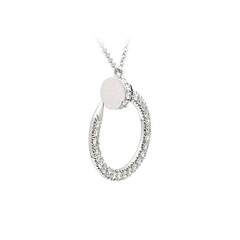 Bent Nail Circle Shaped Pave Man Made Diamond Pendant Necklace side view