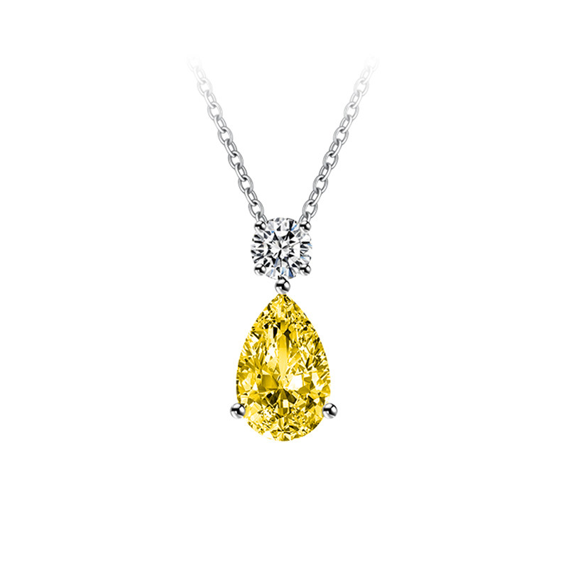Minimalist 3 Prong Pear Cut Yellow Lab Diamond Necklace details of pendant