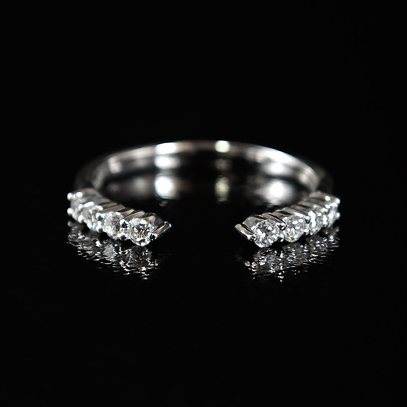 Open Cuff Pave White Gold Artificial Diamond Adjustable Stackable Wrap Fashion Ring
