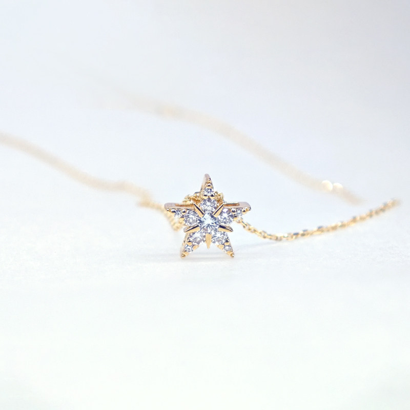 Open Frame Five-Point Star Lab Grown Diamond Station Pendant Necklace